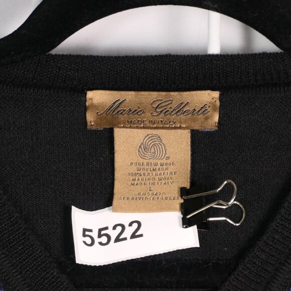 Mario Gilberti Sweater Mens Large Black Blue Argyle 100% Merino Wool Italy - Picture 6 of 6